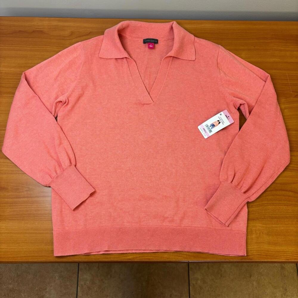 nwt Vince Camuto Coral Pink V-Neck Sweater with Polo Collar